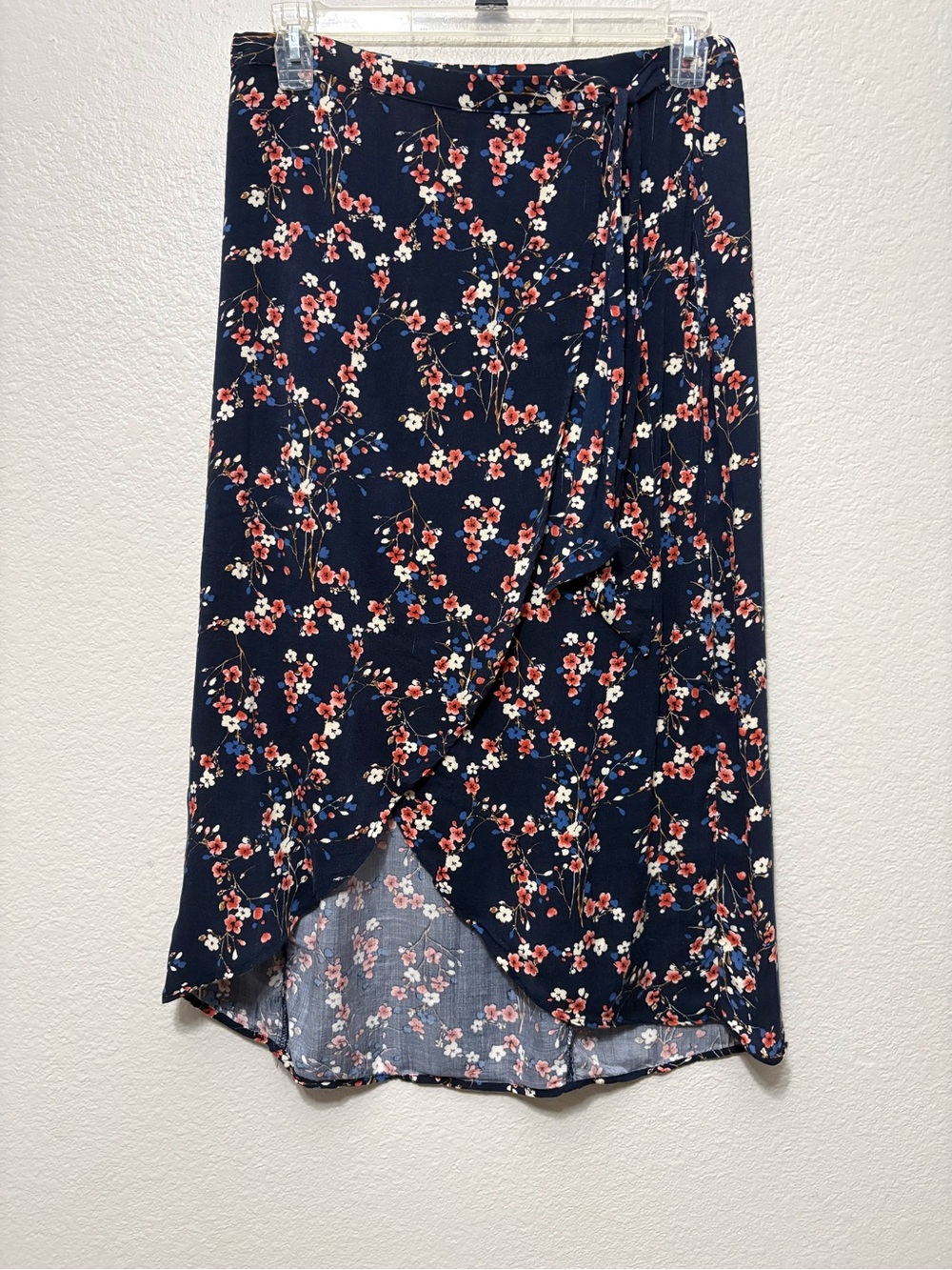 Xhilaration Navy Floral High-Low Wrap Skirt